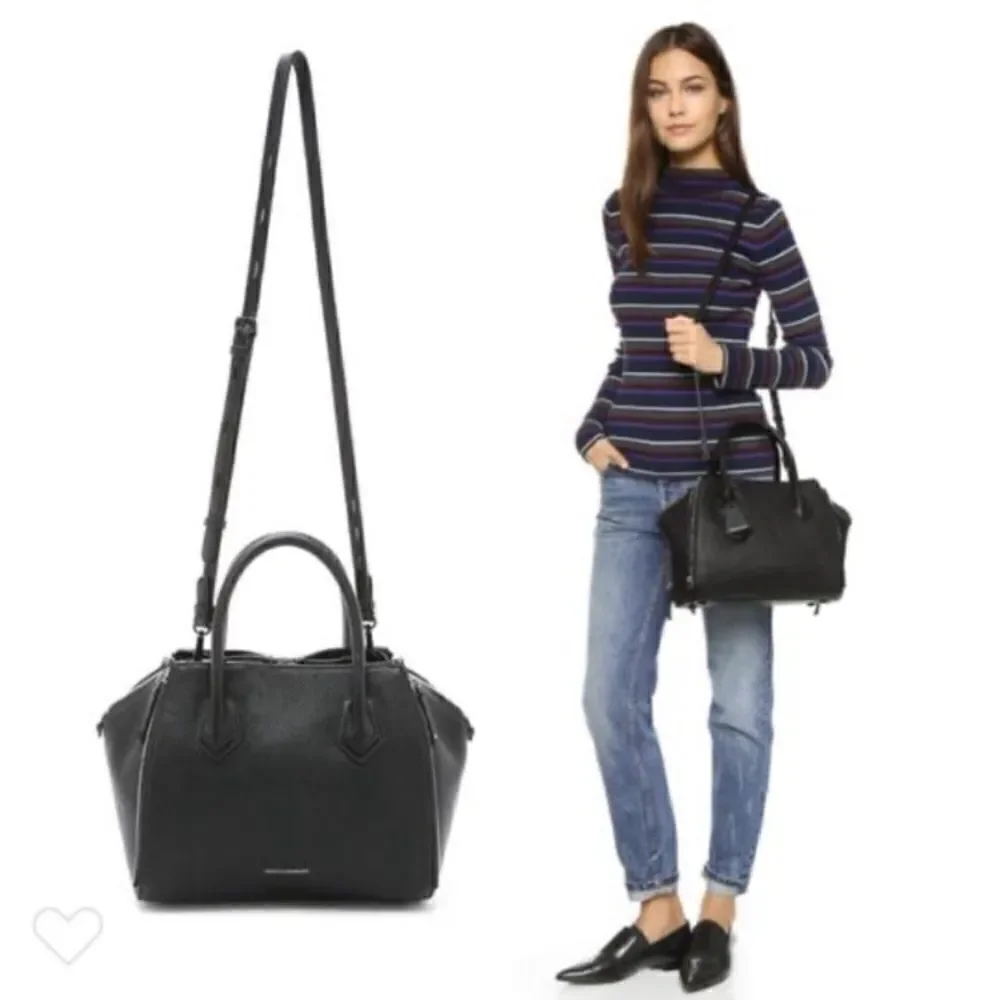 REBECCA MINKOFF BLACK LEATHER SATCHEL BAG